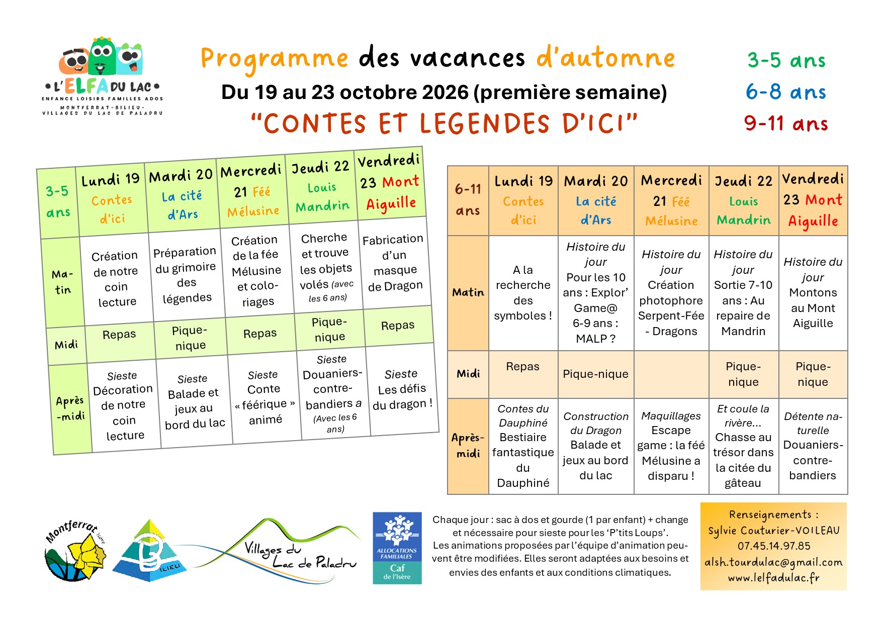 Le programme des vacances d'Automne