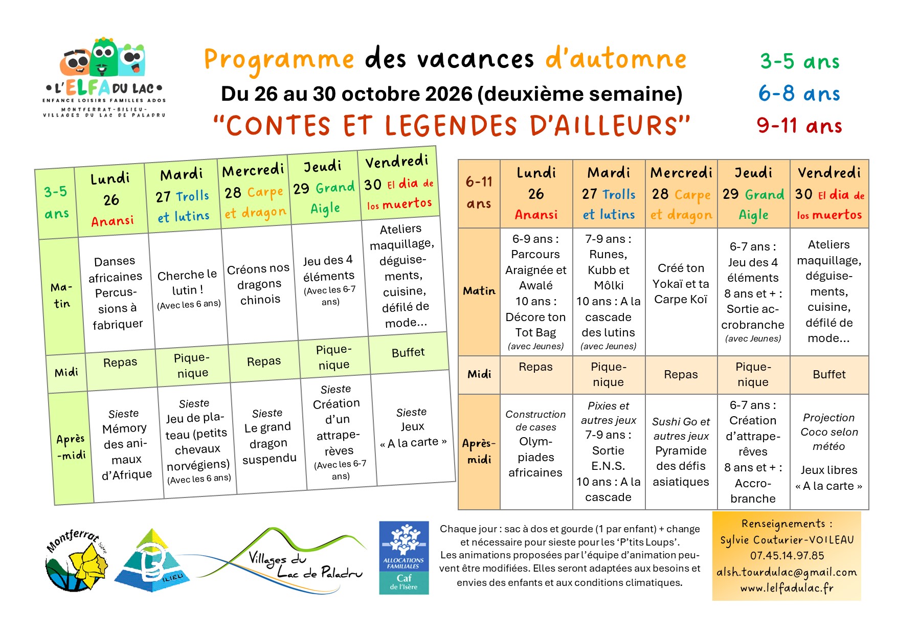 Le programme des vacances d'Automne