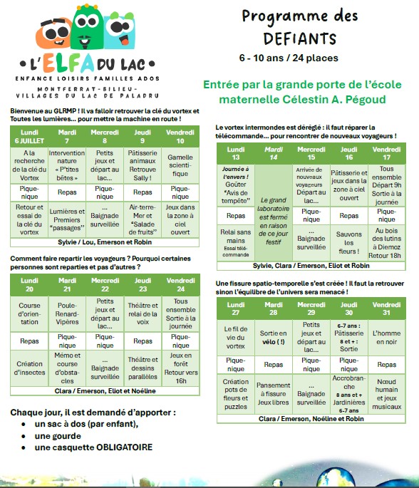 Le programme de juillet 2026