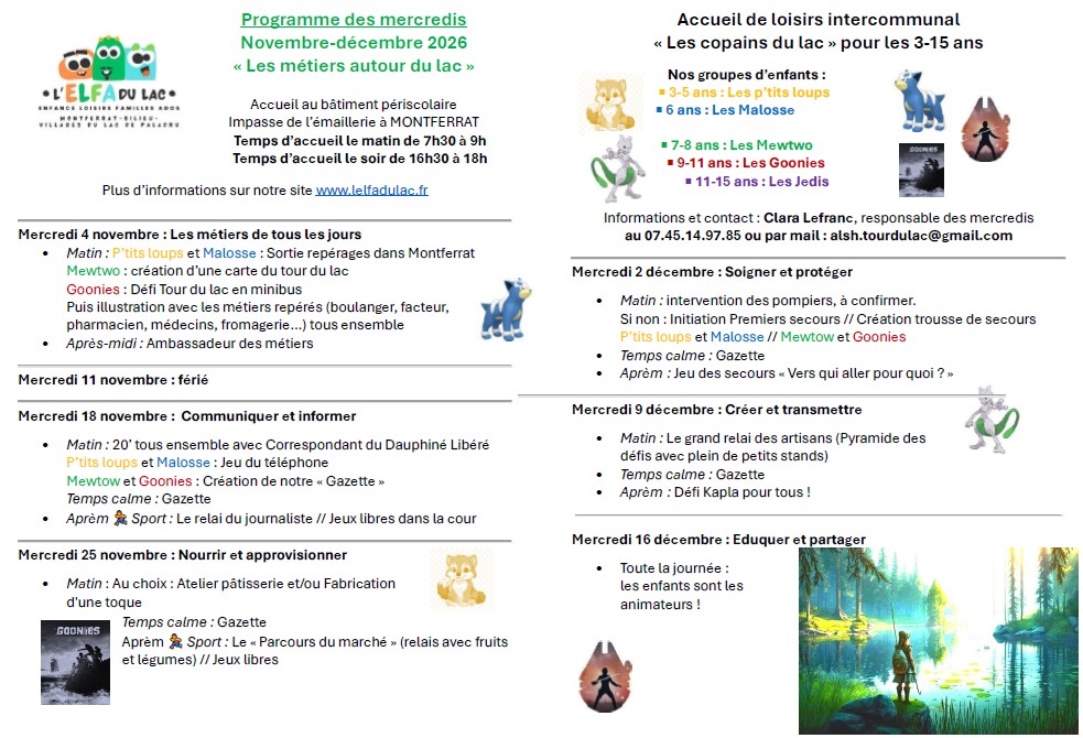 Le programme des mercredis Novembre-Décembre 2026